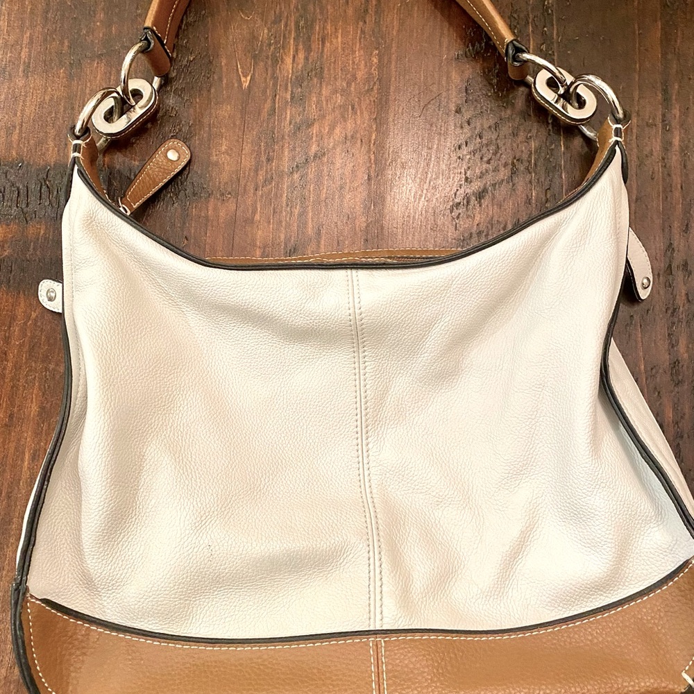 Tignanello soft leather white and camel shoulder bag